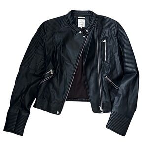 Zara Black Leather Motorcycle Jacket Asymmetrical Design